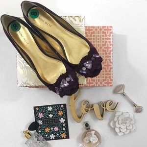 Nine West• jeweled• royal purple• peep toe flats